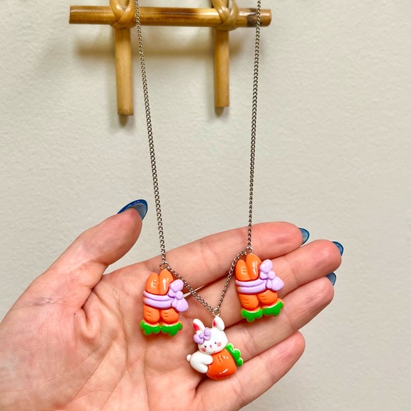 Hand Crafted Jewelry - HANDCRAFTED - UPCYCLED 🥕 Easter Bunny & Carrot Multi-Charm Necklace